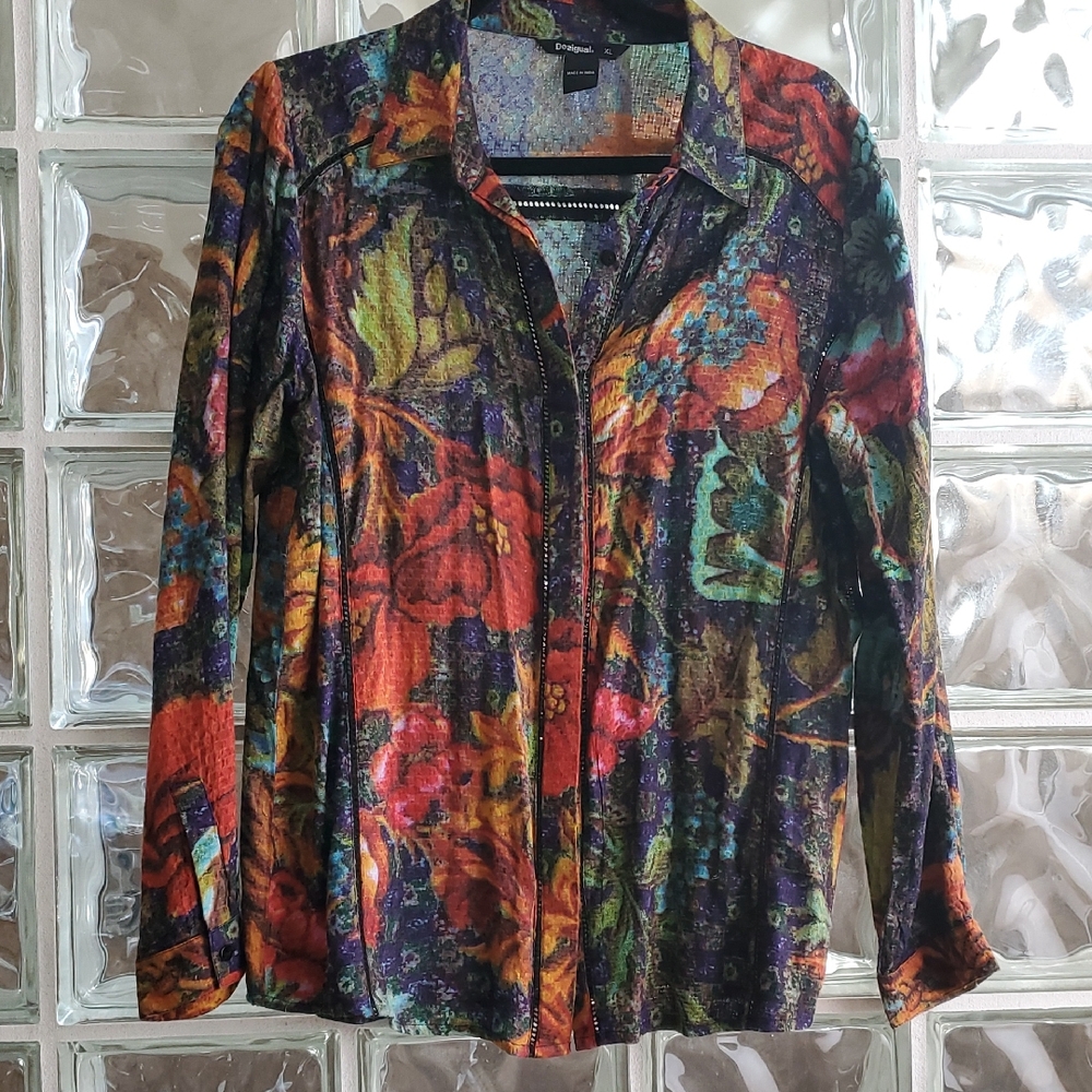 Desigual Vibrant Floral Button Down Shirt